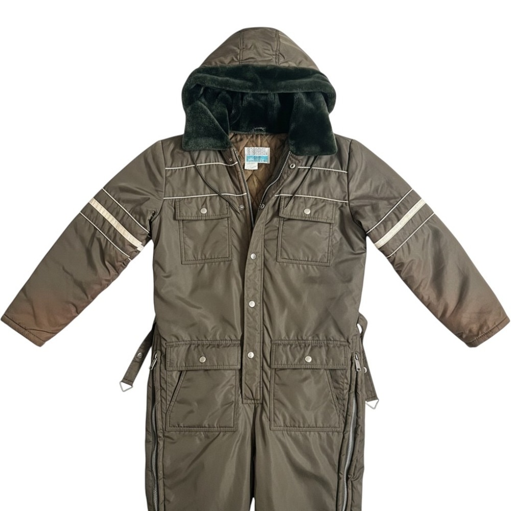 Vintage Sears Work Leisure Insulated Coveralls Olive Green Snow Suit Size 36 S